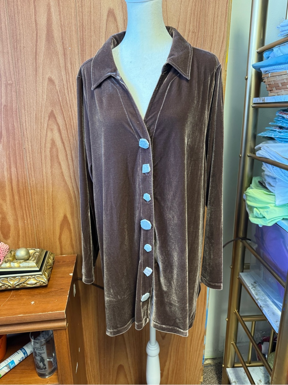 NWOT Soft Surroundings Brown Velvet Button-Down Top Plus Size 1X